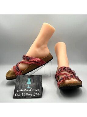 Betula By Birkenstock Womens Red Snake Print Rhinestone Straps Sandals Sz 7 3325